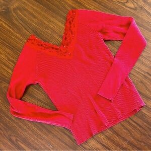 Inspire by one step up Women’s V neck with bling cable red sweater size M